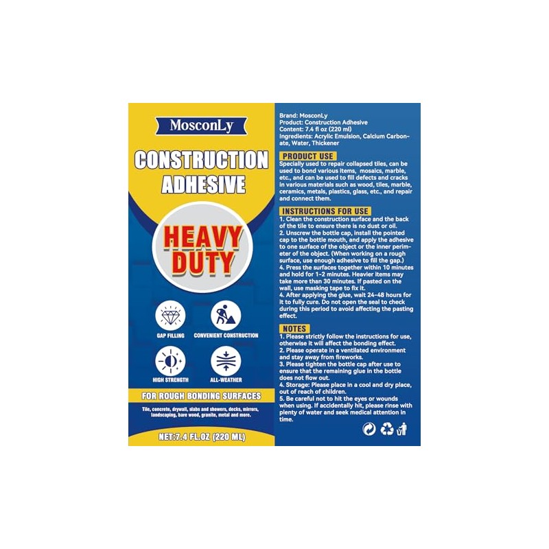 Construction Adhesive Heavy Duty, 220ml Cement Glue, Versatile Construction Glue