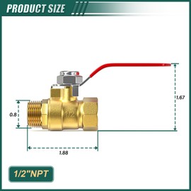 GORAGUCHI 2PCS Heavy Duty Brass Mini Ball Valve, 1/2" NPT Male x Female Shut Off Switch, for Air Compressor Thread Pipe Fitting