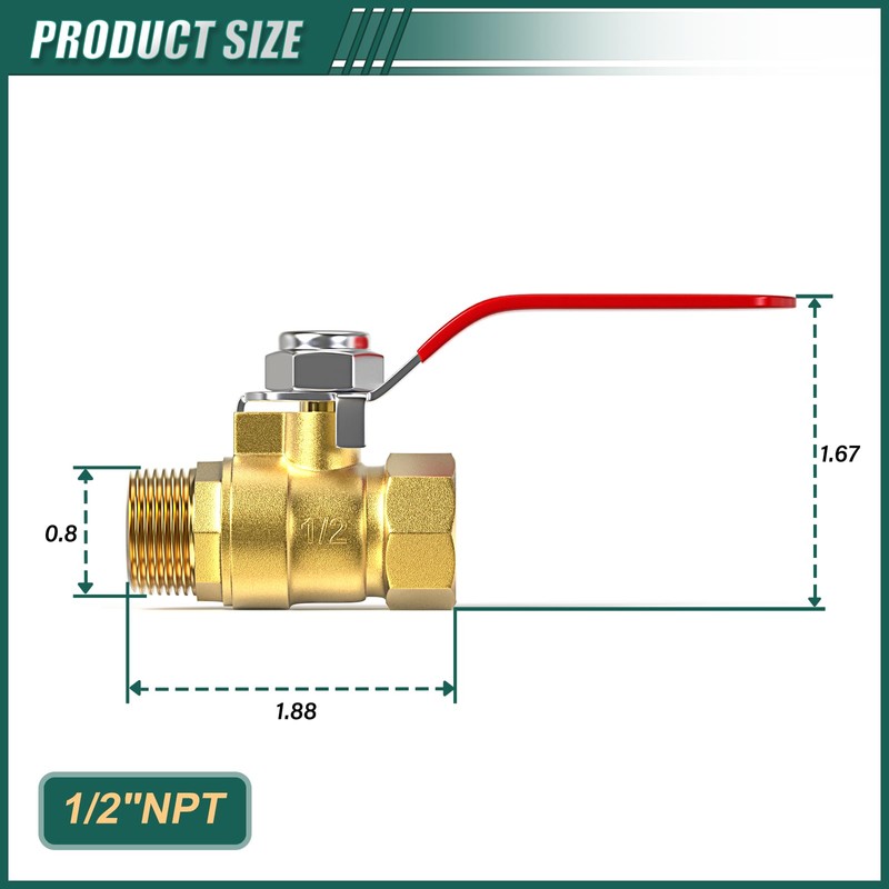 GORAGUCHI 2PCS Heavy Duty Brass Mini Ball Valve, 1/2" NPT