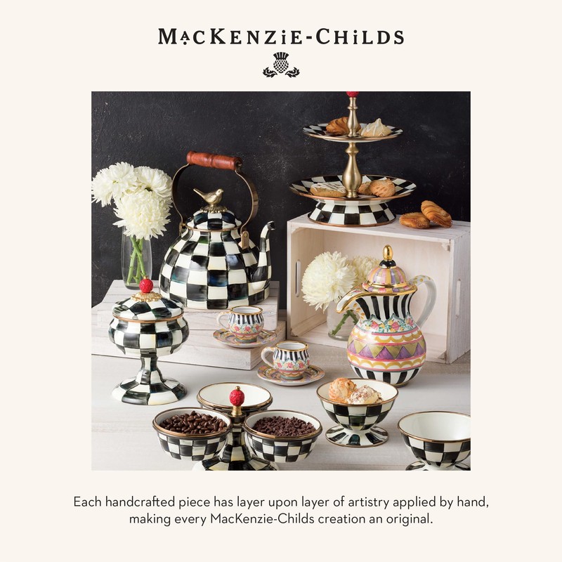 MacKenzie-Childs Courtly Check Round Enamel Coasters, Table Coasters for Drinks,