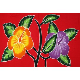 Sarong Beach Towel Pareo Wrap Skirt Red Hibiscus Blossom Sar49