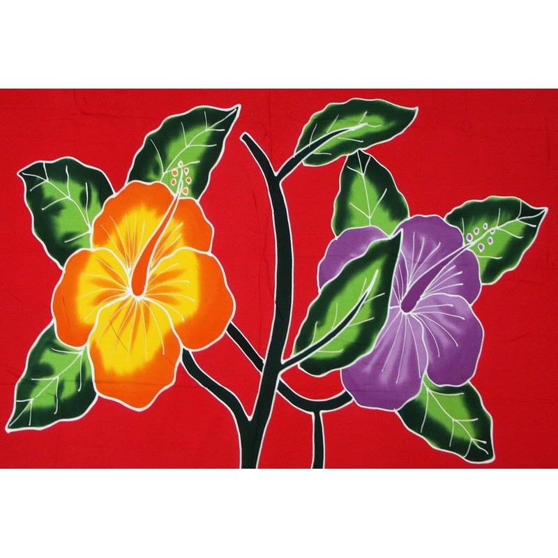 Sarong Beach Towel Pareo Wrap Skirt Red Hibiscus Blossom Sar49