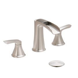 Fapully Brushed Nickel Bathroom Faucet 3 Hole, Waterfall 8 Inch Widespread Bathroom Sink Faucet with Pop-up Drain, Two-Handle Faucet for Bathroom Sink