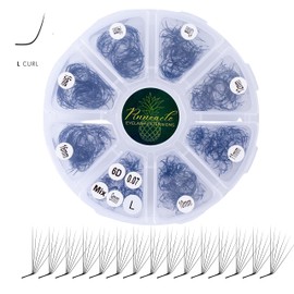 L curl | 6D | 1200 Premade volume fans eyelash extension | 8 sizes-in-1 round mixed box | Includes lengths from 9mm-16mm | C, CC, D & L curl | 0.07 | For professional lash artist