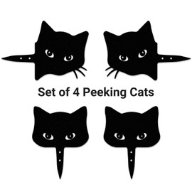 amusediy 4-Piece Metal Curious Cats Garden Decor, Outdoor Peeking Black Cat Sculptures, Rust-Resistant Steel Sneaky Cat Silhouettes for Fence, Yard, Or Planter (Set of 4)