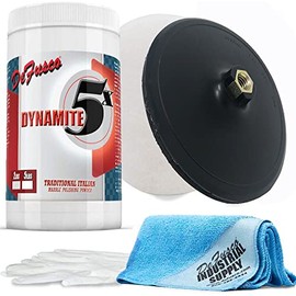 Marble Polishing Powder - Dynamite 5X Marble Powder 2 lbs - 7 Inch Backer Pad - Norton White Gloss Pad -16x16 Microfiber Cloth - Gloves - BUNDLE - 5 Items