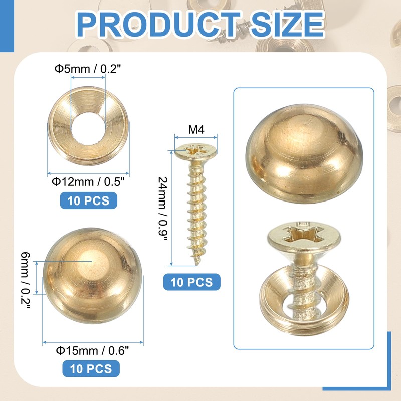 YELARXI Brass Decorative Screws with Caps, Mirror Screw Self Tapping