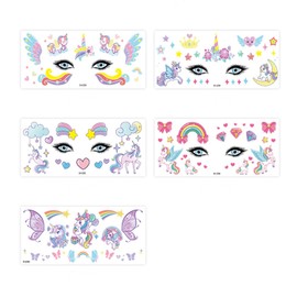 Unicorn Face Temporary Tattoos for Girls, 5 Sheets Cute Rave Sticker Tattoo Children's Birthday Party Supplies Face Paint Tattoos Makeup for Kids Party Favors Goodie Bag Stuffers Unicorn
