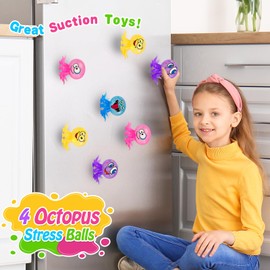 Pack of 4 Octopus Anti-Stress Balls, Stress Ball Adults and Children, Octopus Anti-Stress Balls, Mochi Squishy Fidget Toy, Squishy Ball, Stress Balls, Relieves Stress and Anger, Sugar Ball Stress Ball