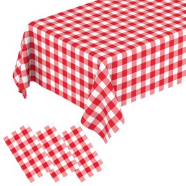 3 Pack Red and White Checkered Tablecloths Red Gingham Tablecloth Rectangular Disposable Plastic Red Plaid Table Cover for Parties, Christmas, Outdoor Picnic, Birthday, Wedding, Camping 54 × 108