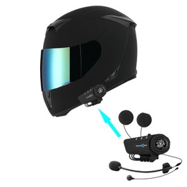 1Storm Motorcycle Full Face Helmet Skull Matte Black HJK311 + One Extra Clear Shield + Motorcycle Bluetooth Headset