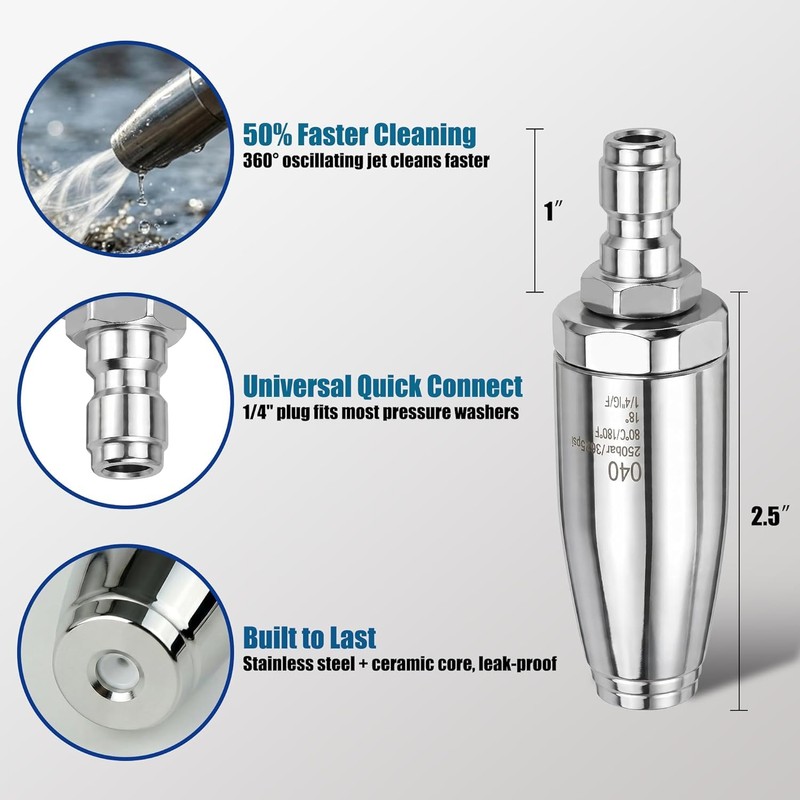 Stainless Steel Pressure Washer Turbo Nozzle Tips Set 3625 PSI