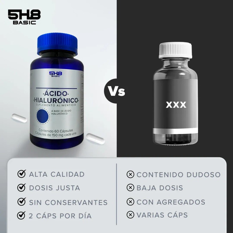 5h8 Ácido Hilaurónico 100mgs 60 Cápsulas Con 5mgs Magnesio Sabor