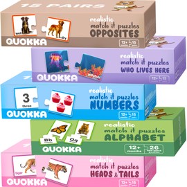 QUOKKA 5X MEGASET Realistic Puzzles for Toddlers 3-5 - Matching Games for Kids Ages 2-4 - Numbers Animals Opposites ABC Learning for Toddlers 1-3 Year Old - Educational Toy for Boy and Girl
