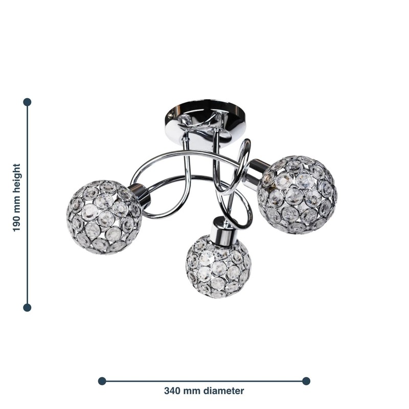 Modern 3 Way Flush Silver Chrome Metal Ball Ceiling Light