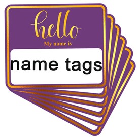 Yefall 180 PCS Hello My Name is Name Tag, Gold Foil Name Tags Sticker, 2.5 × 3 Inch Large Name Labels, Purple Adhesive Name Tag Labels for Business, Party - Office, School, Home