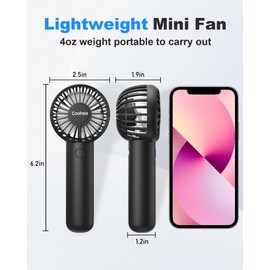 Coohea Mini Handheld Fan, Small Cute Design, 3 Powerful Speeds, USB Rechargeable Battery Operated, Personal Portable Fan with Base & Lanyard, for Eyelash Makeup Travel Beach Office Desk, Black