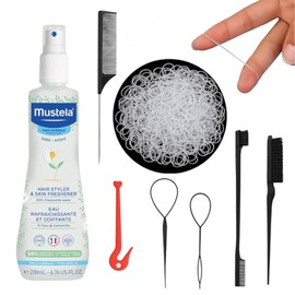 Baby Hair Styling Kit To Work WIth Mustela Bébé Hair Styler Skin Freshener 200ml, 1000 Clear Bands with Tools & Remover, and 3 Combs