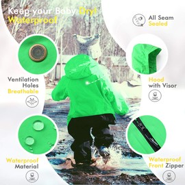 HAPIU Kids Toddler Rain Suit Muddy Buddy Waterproof Coverall,Green,2T,Original