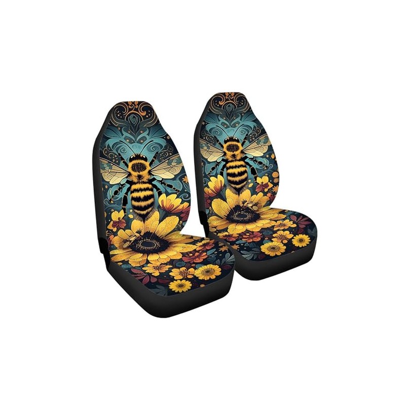 Bee Floral Polyester Front Car Seat Covers, 2 Pack
