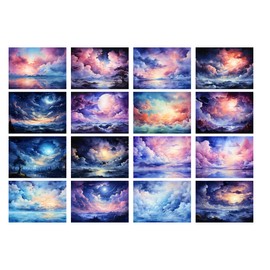 Decoupage Paper Pack (35 Sheets 6"x8") Stunning Sunsets and Night Skies Over Mountains and Oceans FLONZ Vintage Illustration Pictures Cards for Decoupage, Craft and Scrapbooking