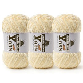 Paquete de 3 hilos gruesos de felpilla de felpa, hilo de terciopelo esponjoso para tejer y ganchillo – hilos suaves para bebé para ganchillo – hilos de ganchillo Amigurumi 100 g (87 yardas) (3 blancos