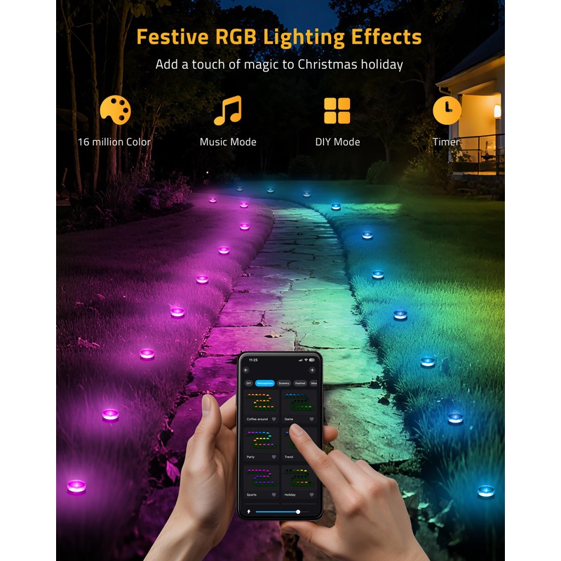DELITOR Christmas Pathway Lights, 50FT with 15 RGBIC LED Light