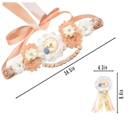 HAPPYLAND Teddy Bear Baby Shower Decorations Set Mommy to be Daddy to be Corsage Baby Shower Peach Sash and Tinplate Badge Pin Mommy Sash Pregnancy Maternity Sash to Be Baby Shower Belt Sash Keepsake