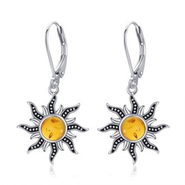 Sun Earrings Sterling Silver Amber Sun Leverback Earrings for Women Sun Jewelry for women