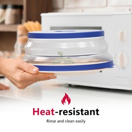 WVM Microwave Splatter Cover & Mat, Vented Collapsible Splatter Guard dish Plate lid & Silicone Round Kitchen Mat for Food, Meal Prep, Blue