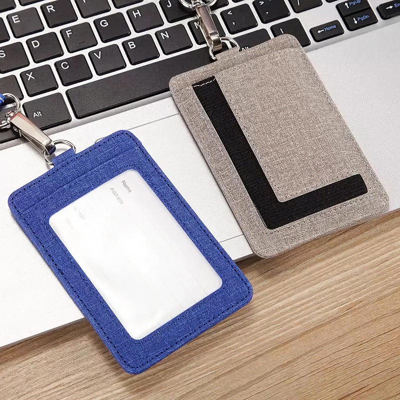 PU Leather ID Badge Holder with Clear Window, Vertical ID
