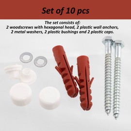 AERZETIX - C65138 - Fixing kit for toilet/bidet screw Ø6x70 mm floor mounting - dowel Ø10x50 mm - made of nylon/metal - hexagon screws - for sanitary installations made of concrete plumbing