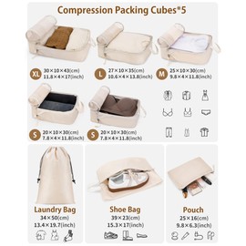 Anjing Packing Cubes Compression - 8-Piece Suitcase Organiser Set with Compression, Compressible Packing Cubes for Organisation, Packing Cubes for Suitcases, Beige