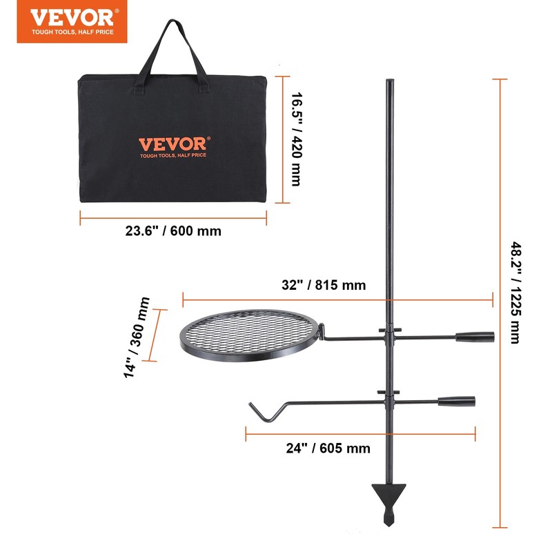 VEVOR Swivel Campfire Grill, Fire Pit Grill Grate over Fire