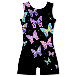 ACOCOPY Leotards for Girls Butterfly Printed Gymnastics Bodysuit Quick Dry Stretchy Biketards Unitard