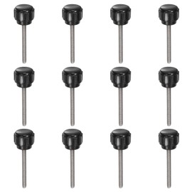 sourcing map 12pcs Knurled Clamping Knobs M3 x 30mm Metric 304 Stainless Steel Male Thread Thumb Screw on Type 14mm Plastic Round Head Threaded Hand Bolt Stud Knobs Black