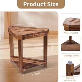 Boulphia Boulphia Shower Foot Rest 14in, Acacia Wood Shower Stool for Shaving Legs, Waterproof Corner Shower Stool with Storage Shelf for Inside Small Shower Spaces