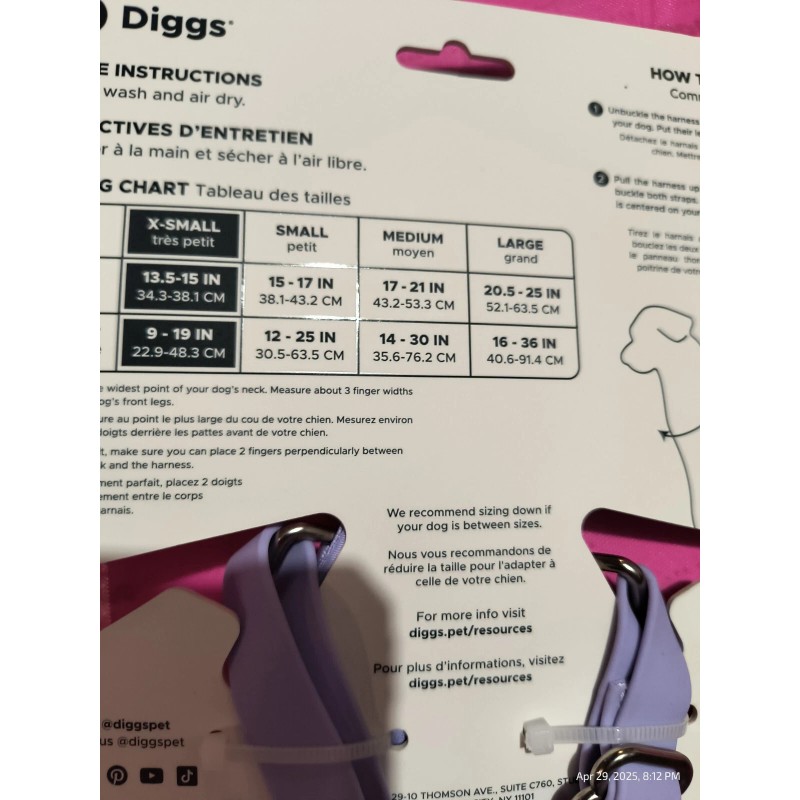 Diggs Extra Small Dog Adjustable Harness Purple Heavy Duty One