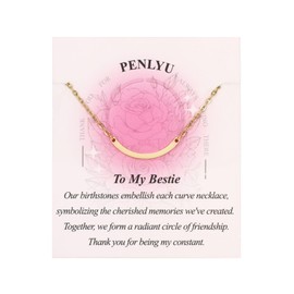 PENLYU Birthstone Necklace, Best Friend Necklace, 14K Gold Curved Bar Necklace for Women, Gifts for Friend & Bestie, Necklace Set to Share, One-Third Circle Design, Plain Curved Bar Jewelry