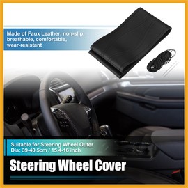 Partuto Car Hand Sewn Steering Wheel Cover Stitch Fit 15.4-16 Inch Black Replacement