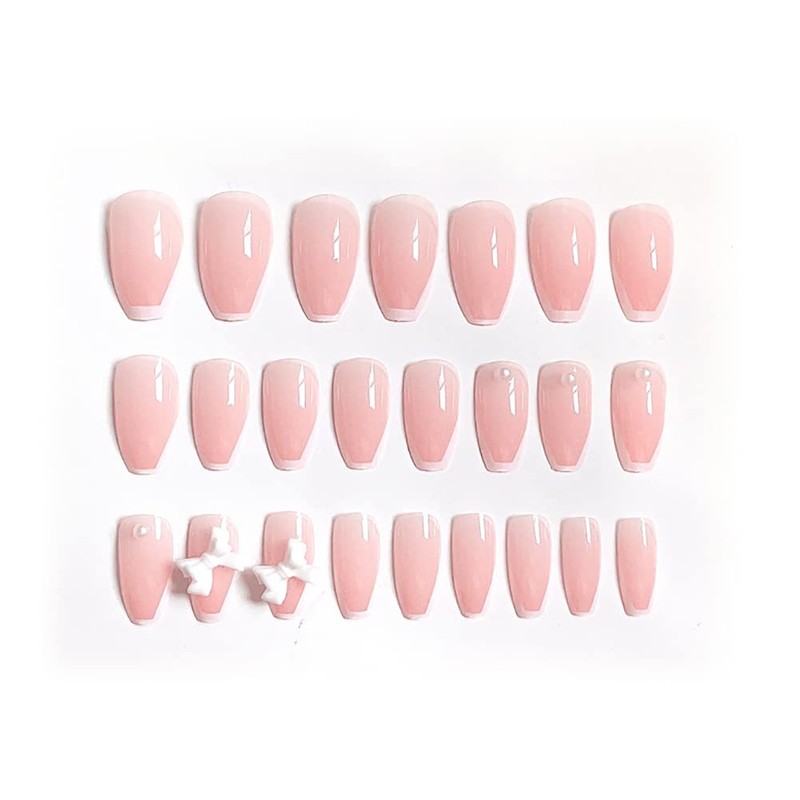 24 Pcs Beautiful White Edge Nail Tips Butterfly Nails for