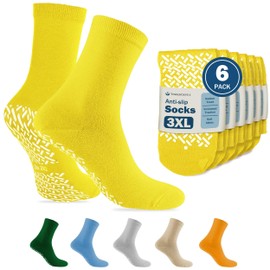 TenderGentle Hospital Socks with Grips for Men and Women - 6 Pairs of Yellow 3XL Grippy Socks for Elderly - Hospitals, Nursing Homes, and Long Term Care Facilities - Soft and Stretchy