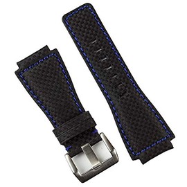 B & R Bands Bell & Ross BR01 BR03 Black Carbon Fiber Style Watch Band Strap Blue Stitch - Large Length