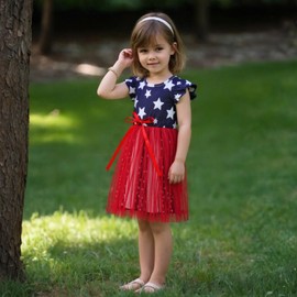 Doahapyker Toddler Girls Dress Kids Ruffle Sleeve Casual Tutu Skirts Little Girl Formal Dresses Summer Beach Sundress (7-8 Years, Independent-B)