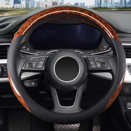 KAFEEK Wood Grain Steering Wheel Cover Microfiber Leather Universal 14 1/2-15 inch, Car Steering Wheel Cover Men Women, Comfortable, Anti-Slip, Odorless, Black