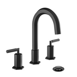 Phiestina Widespread 8 Inch 3 Holes 2 Handles Matte Black Bathroom Faucet, Hexagonal Bathroom Faucet with Metal Pop up Drain and Water Supply Lines, NS-WF003-MB