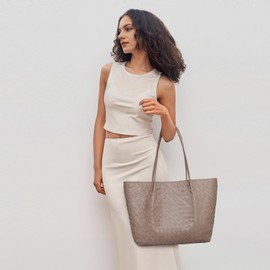 Kattee Woven Tote Handbag for Women, Leather Large Tote Purse for Women Hobo Shoulder Bag Weekender Bags,14L