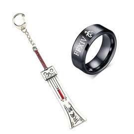 KANGSHUN Final Fantasy 7 Cosplay merchandise Crisis Core Metal Keychain Black Sword Keychain Charm Game Accessory (sword+black ring)