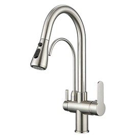 WANFAN Kitchen Sink Faucet with Pull Down Sprayer 2 Handle 3 in 1 Water Filter Purifier Faucets Brushed Nickel 0195SN