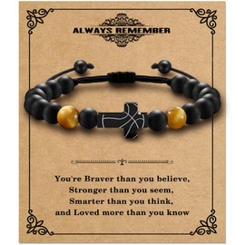 Alissl Cross Bracelet for Boys,Gold Tiger Eye Natural Stone Beaded Cross Bracelet Adjustable, Lucky Charm Basketball Easter Gifts for Teens Son Grandson Man(Always Remember)